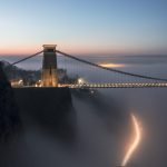 Misty light trails at Clifton Suspension Bridge