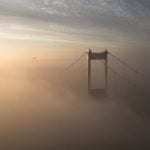 The old Severn Bridge through a river of mist