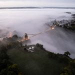 Clifton Suspension Bridge covered in mist