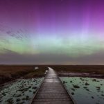 The Northern Lights / Aurora Borealis over Porlock Marsh in Exmoor